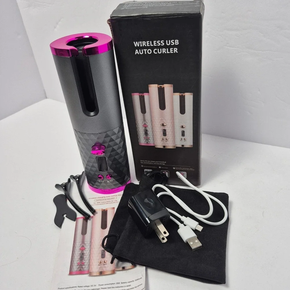 Wireless USB Auto‎ Hair Curler SL-886 Cordless Ceramic Curling Iron LCD